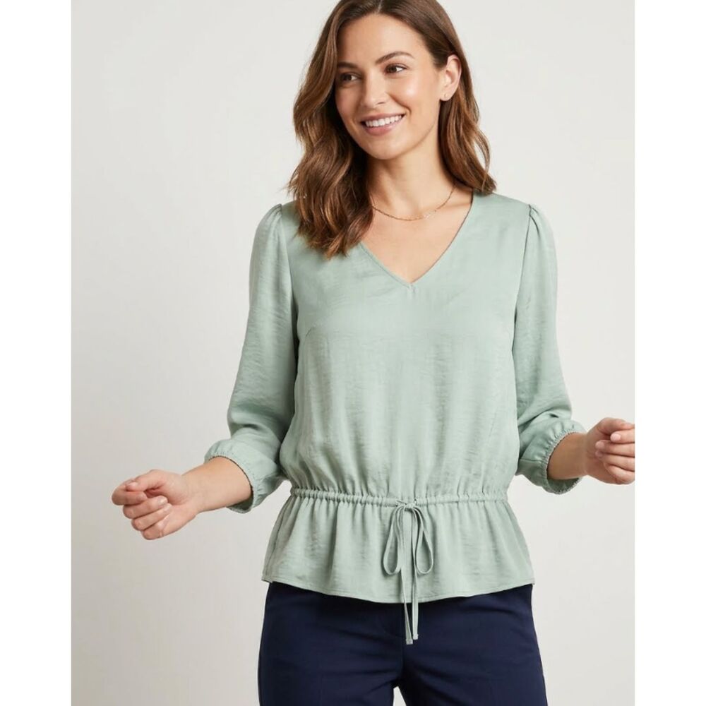 Banana Republic Satin Peplum Cinched Waist 3/4 Sleeve Blouse Size Medium
